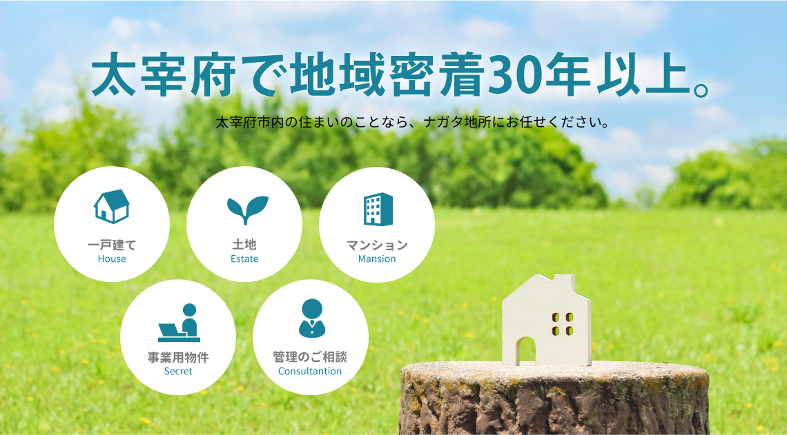 太宰府で地域密着30年以上。太宰府市内の住まいのことなら、ナガタ地所にお任せください。